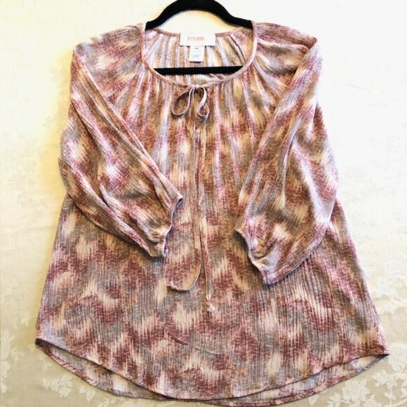 Renee C. Size M Women’s Top Burgundy, Mauve, Tan and Gray 3/4 Sleeve Boho Loose - Picture 3 of 7